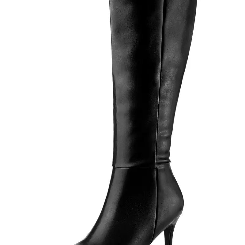 BLISSFUL STEP High Heels Pointed Toe Stiletto Heel Knee High Boots