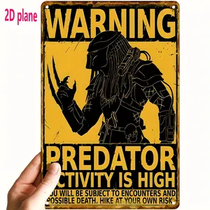 1pc Vintage Predator-Themed Aluminum Sign, 12x8in - Retro Hunter Warning Poster with Alien Character, Ideal for Home, Bar, Cafe Decor - Unique Gift for Christmas, Halloween, Thanksgiving, Valentine'S Day, Bar Wall Art | Retro Predator Theme | Durable Wall