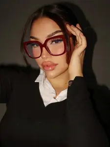 Women's Burgundy Square Frame Glasses, Vintage Plain Design, Clear Lens, Daily Wear Fashion Eyewear Accessory, Stylish Square Frames