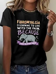 Women's Fibromyalgia Awareness T-Shirt - Chronic Illness Top with Fibro Fog, Short Sleeve Crew Neck Casual Tee for - & Casual Attire