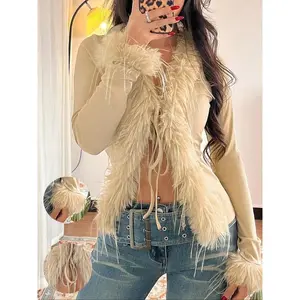 Autumn and winter women's French faux fur tie long sleeved top, sexy women's fashion shirt, comfortable fashion jacketRAIMENTRY