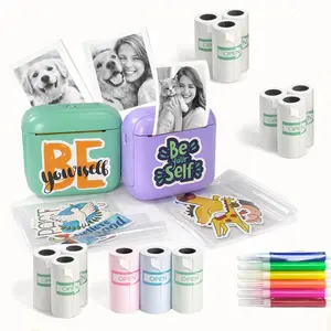 Portable Thermal Printer, 1 Set USB Rechargeable Wireless Printer with DIY Random Stickers Included, Optional 1 Roll/13 Rolls of Thermal Paper, Suitable for Home, Office, and School, Perfect Holiday Gift Choice Pocket Printer photo printer