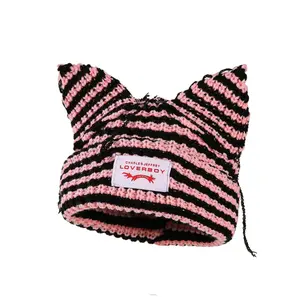 Bunny & Cat Ear Knit Beanie Set, Warm Striped Crochet Hats for Cold Weather, Unisex Slouchy Design for Winter Adventures and Holiday Photos