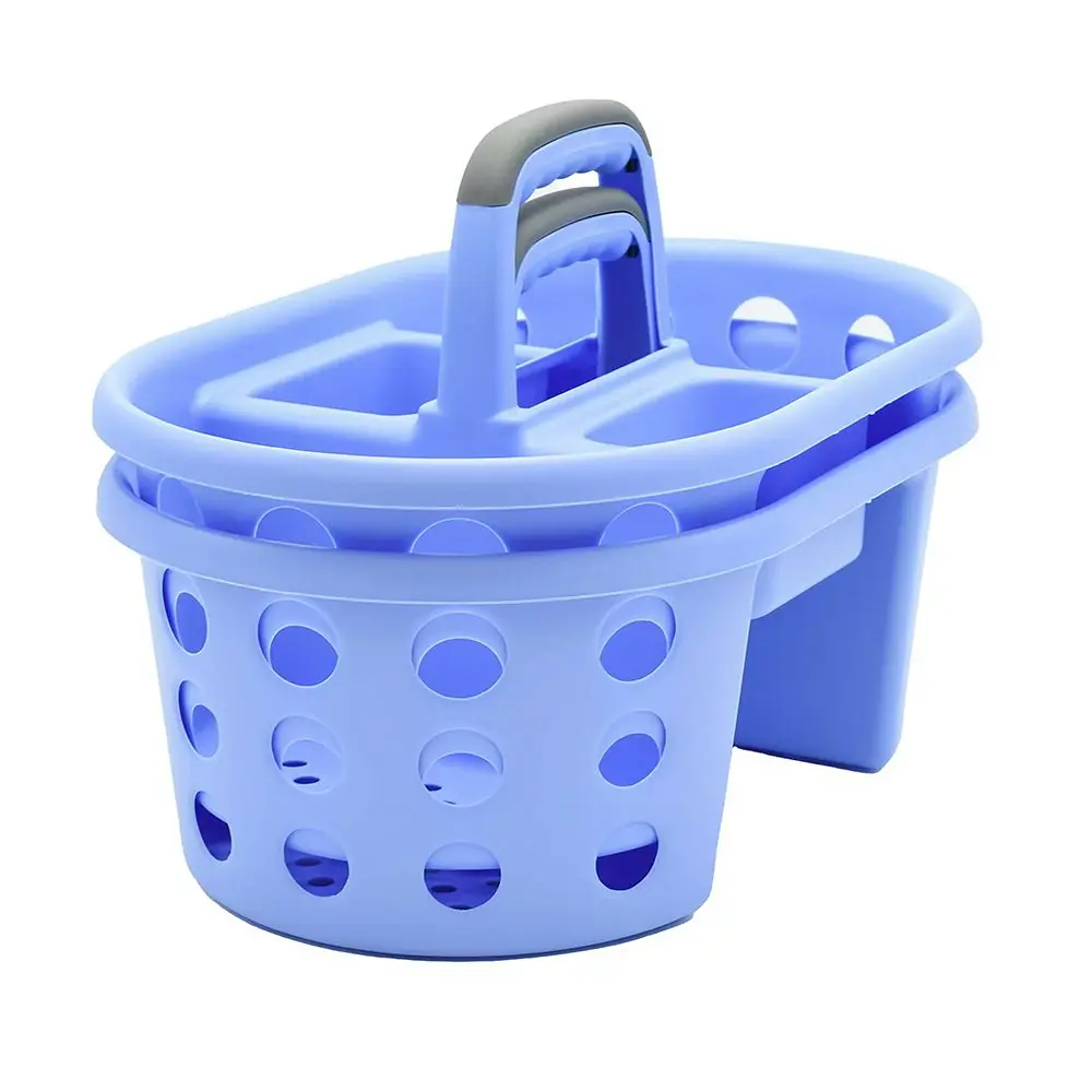 SIMPLYKLEEN 2-Pack Plastic Shower Caddy Basket, Portable Divided Organizer with Handle for College Dorm Bathroom - Green, Made in the USA