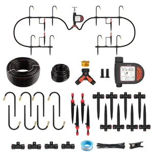 A ANLEOLIFE Automatic Drip Irrigation Kit 82.4FT with Water Timer, 8 Custom Programs & LCD Screen, Quick-Connect Tubing, Adjustable & 360° Bendable Nozzles for Raised Beds, Garden, Lawn