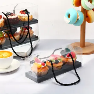 Transparent Bakeware Cupcake Boxes with Lid, Dividers and Handle, 9x3x3 in 20-Pack Portable Bakery Takeout & Home Baking Packing Solution