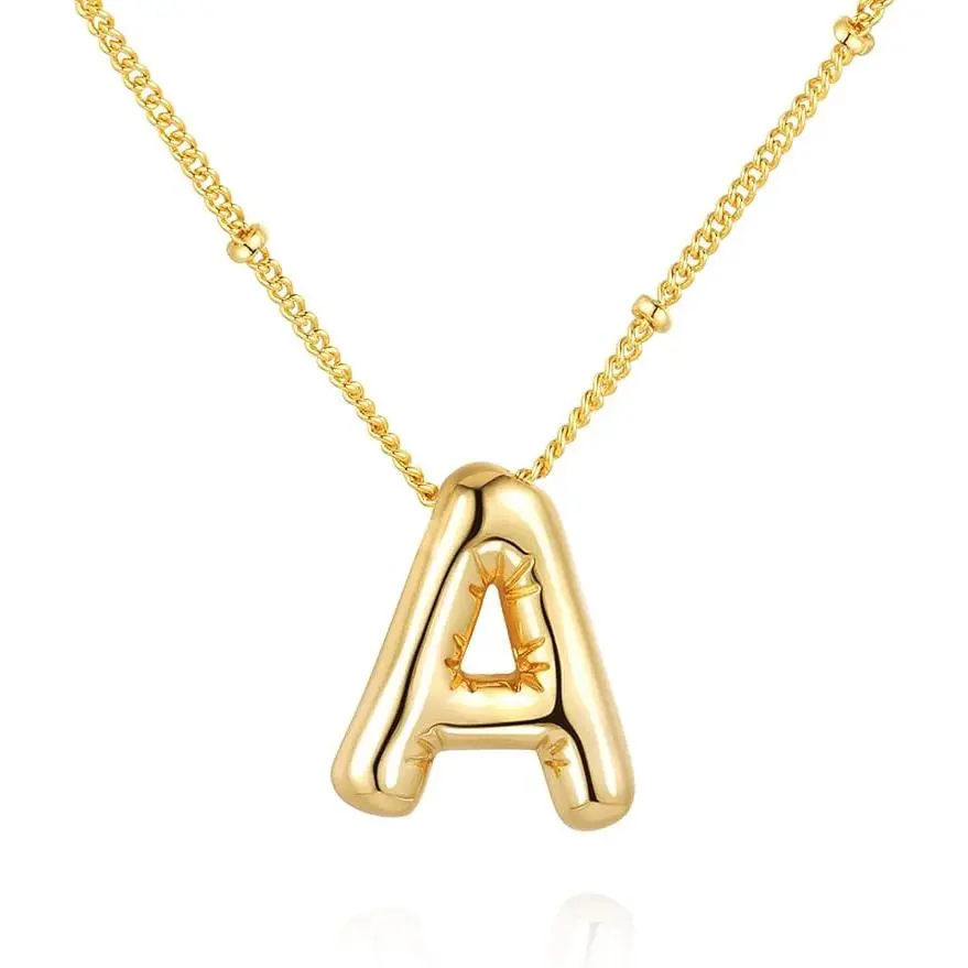 golden plated bubble letter necklace balloon initial letter pendant necklace unisex girl delicate letter pendant golden fluffy name personalized jewelry