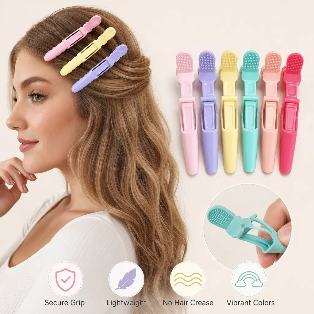 6 Counts mixed color hair clips, non-slip plastic hair sectioning clips for holding hair in place during makeup and daily hairstyling