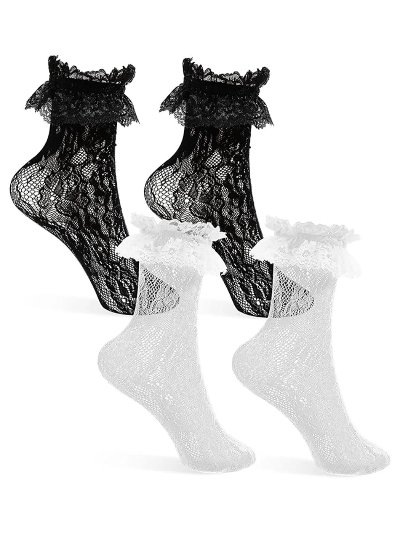 Cute Lace Trim Knee-High Socks for Women Lady, Sexy Fitted Design, Elastic Hollow Out Style, Fashion Essential for All Seasons, Lace Crew Socks