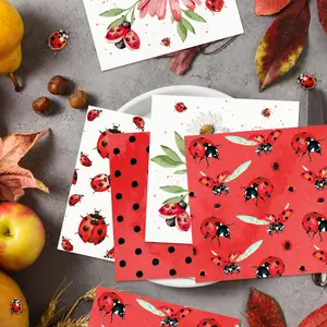 Seven-Spotted Ladybug Square Paper Napkins, Polka Dot Decorative Disposable Napkins, 20 Sheets Per Pack, 33x33cm, Party Festival Use