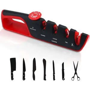 4 in 1 Kitchen Knife Sharpener, 6 Adjustable Angles, Knife Sharpener for Steel Knives, Fruit Knives, Folding, Scissors