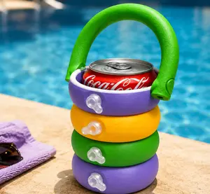 Mardi Gras Can Cooler with Handle | Floating Drink Holder for Pool, Beach, Lake