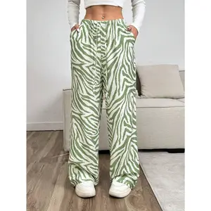 Womens Zebra Print Wide Leg Pants Fashion Animal Print Summer Trousers Trendy Comfortable Stretchy High Waist Casual Outfit Dress Fabric Bottoms Everyday Womenswear