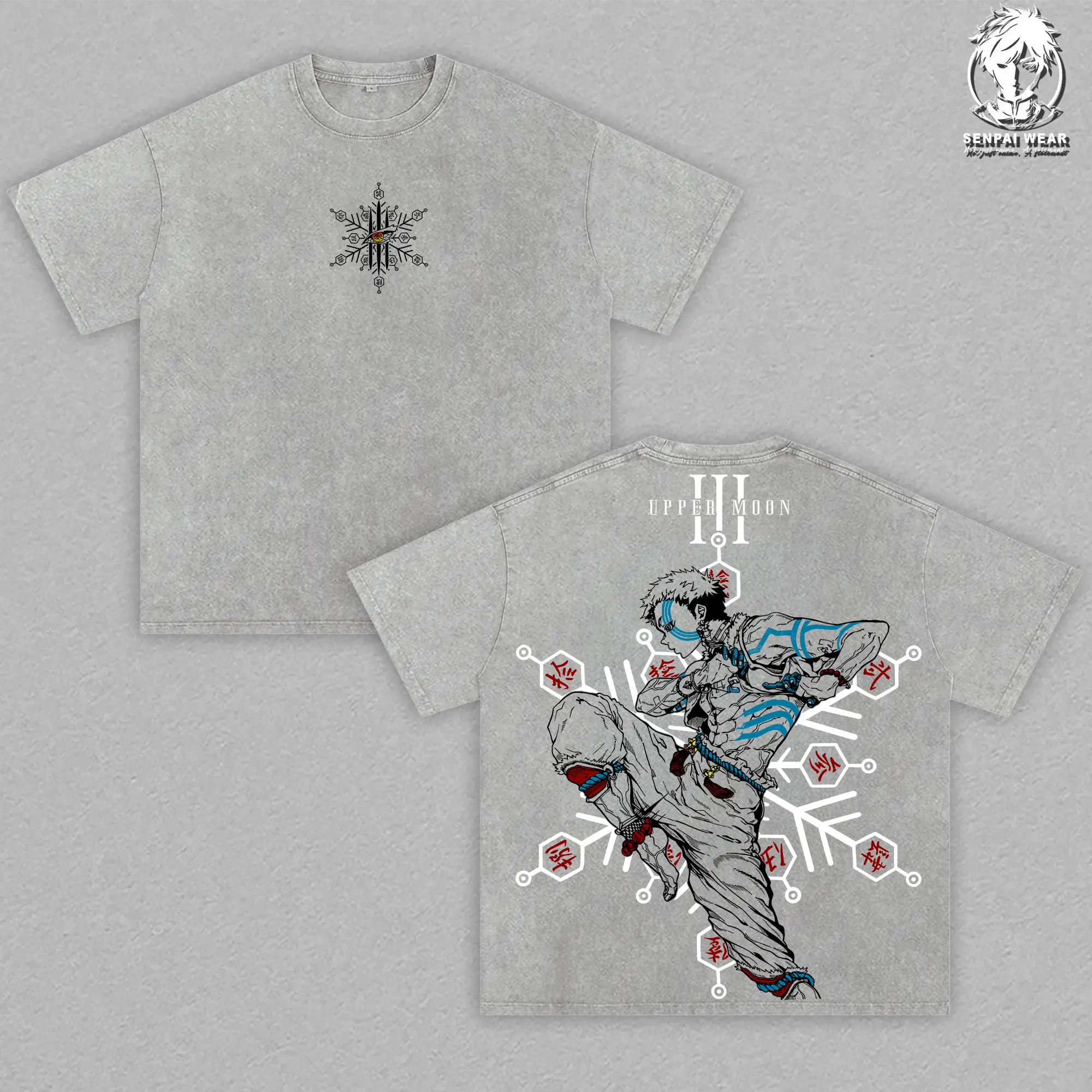 Akaza Kimetsu no Yaiba Graphic Tee Vintage Washed Shirt Unisex Streetwear Anime Merch Upper Moon 3 Tee Demon Slayer T-Shirt Gift for Anime Lovers Demon Slayer Fans