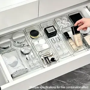 8 Piece Transparent Crystal Makeup Organizer Set, Drawer Dividers & Desktop Storage Boxes, Office Supplies Organizers, Home Organization, Beauty Organizer, Clear Storage Box, Divided Compartments