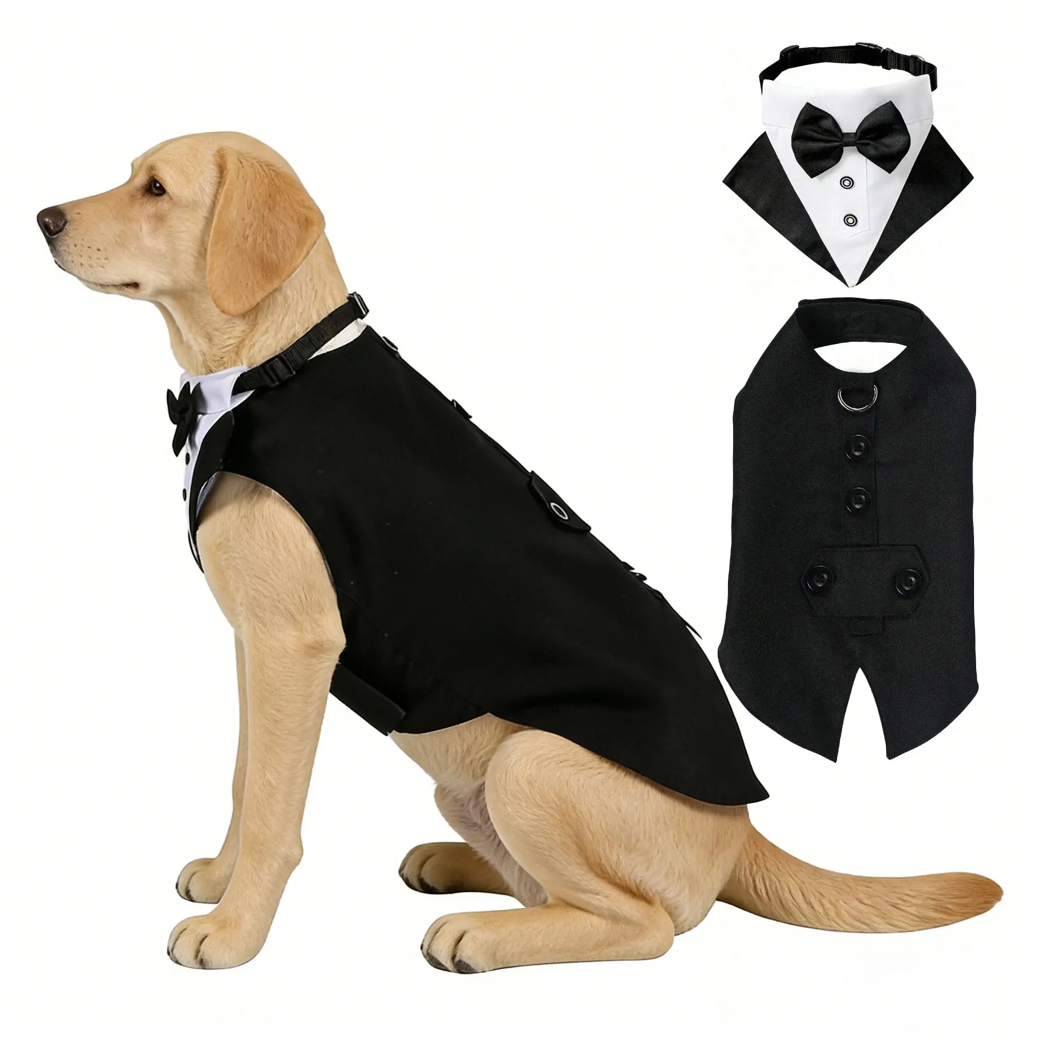 Formal Dog Tuxedo Suit with Bow Tie & Collar, Wedding Party Pet Costume