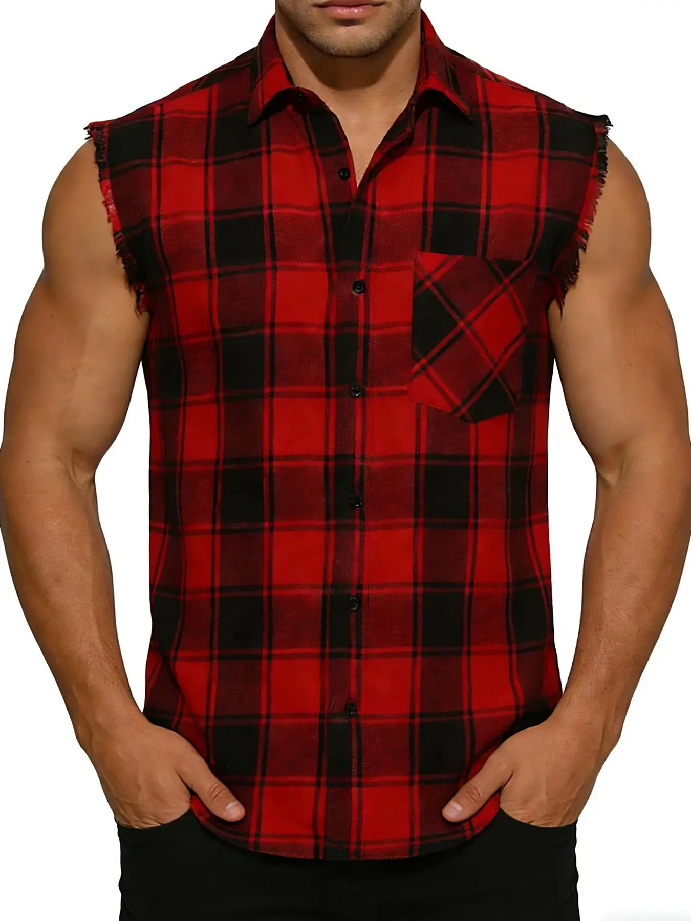 Men's Vintage Classic Sleeveless Collared Plaid Checked Shirt, Summer Loose Comfortable Casual Top, Stylish Unisex Clothing for Everyday Wear, Casual Checkered Shirt