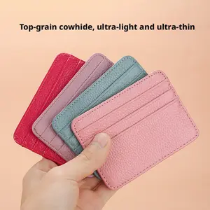 Ultra-thin genuine leather card holder with multiple card slots, simple and compact coin purse, top-layer cowhide card case, driver's license holder