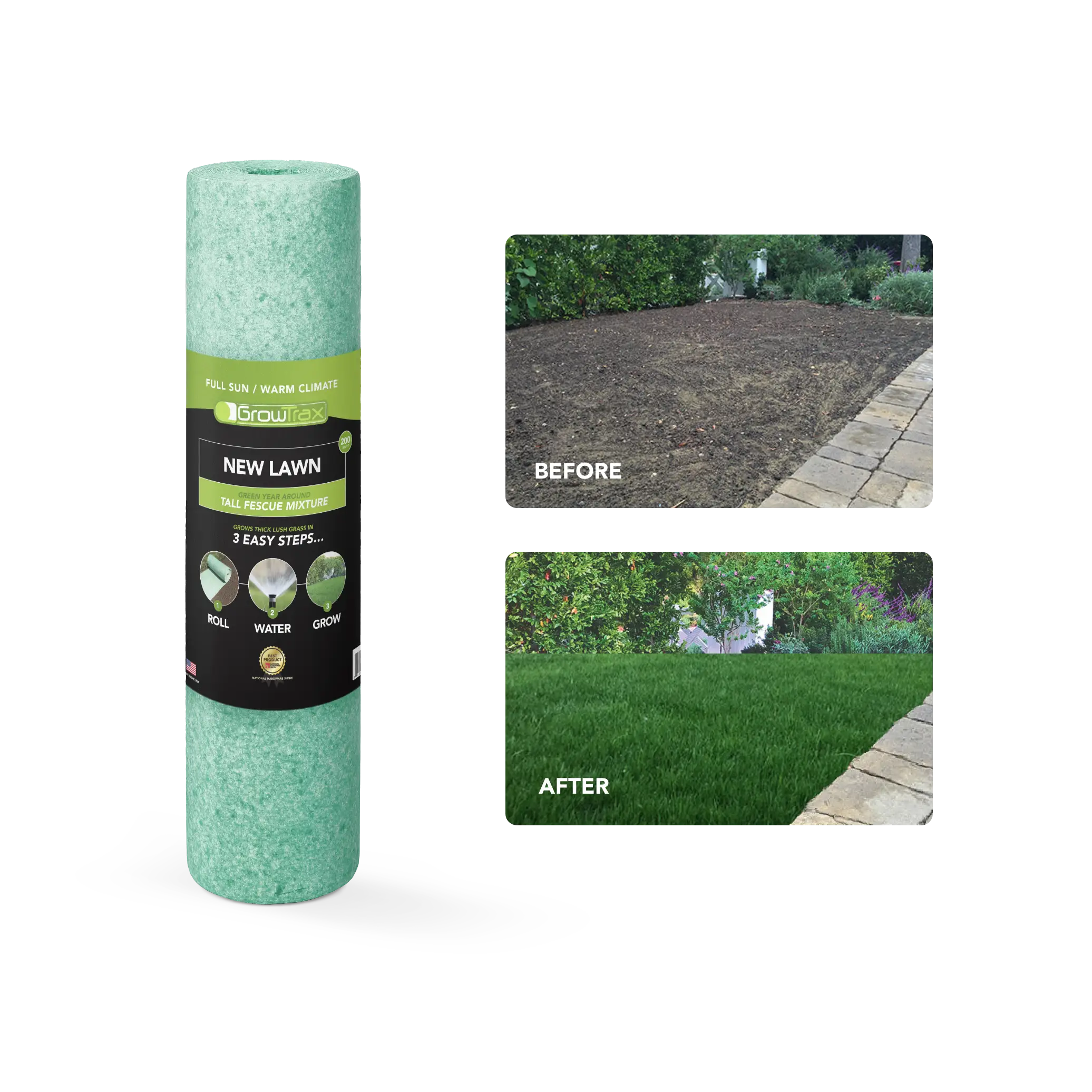 Growtrax Biodegradable Grass Seed - 200 Sq Ft Tall Fescue Green Grass Seed Mix and Fertilizer Mat for Home Front and Back Lawn Repair and Replacement