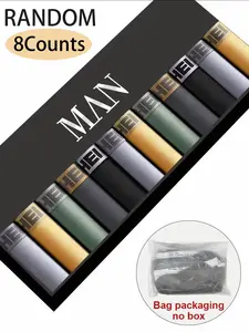 8 pcs random 'Hello' Prints Men's Boxer Briefs, with High Stretch, Quick-drying sports briefs, Suitable for men's daily wear and sport, Suitable for participating in various events and weddings, comfort-breathable's Men's underwear, Menswear