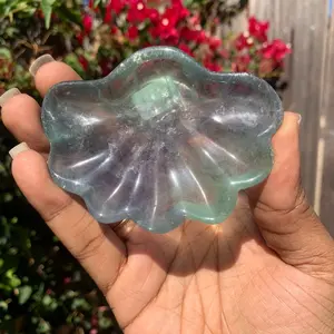 Natural Purple and Green Fluorite Crystal Shell Bowl Medium