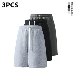 3-pack men’s knit drawstring athletic casual loose shorts, mid-thigh length, versatile streetwear style for everyday comfort.