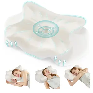 Ergonomic Contoured Memory Foam Pillow, Cervical Support Pillow with Dual Height Design & Arm Grooves, Breathable Removable Cover, Suitable for Side, Back & Stomach Sleepers, Queen Size