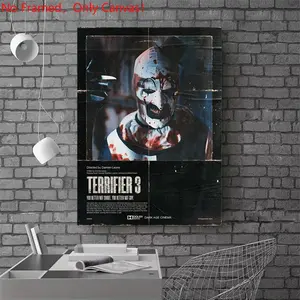 1 piece/set frameless canvas painting print poster, Classic Movie scenes Poster art，Terrifier 3， a perfect gift for Movie loves, ideal gift for bedroom, living room, dorm hallway, kitchen, mural, wall decoration, room decor