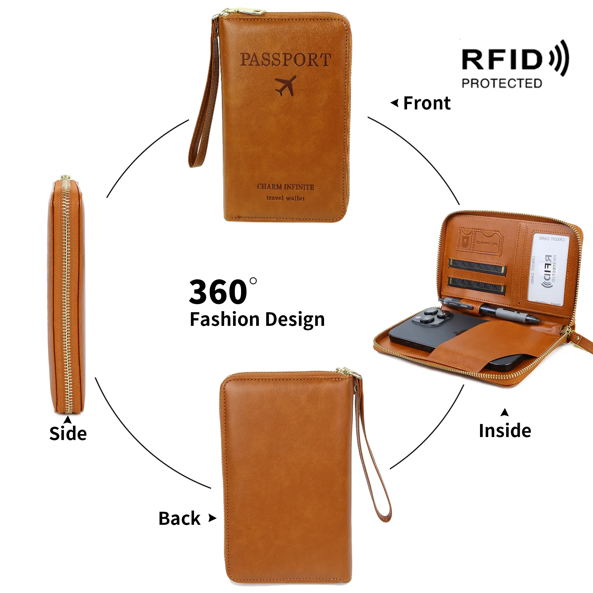 RFID-Blocking Wristlet Wallet For Women – PU Leather Crossbody