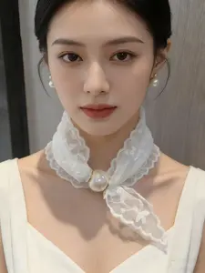Elegant Lace Choker Scarf with Pearl Accent, Delicate Floral Pattern, 5 Color Options, Versatile Bridal & Daily Fashion Accessory