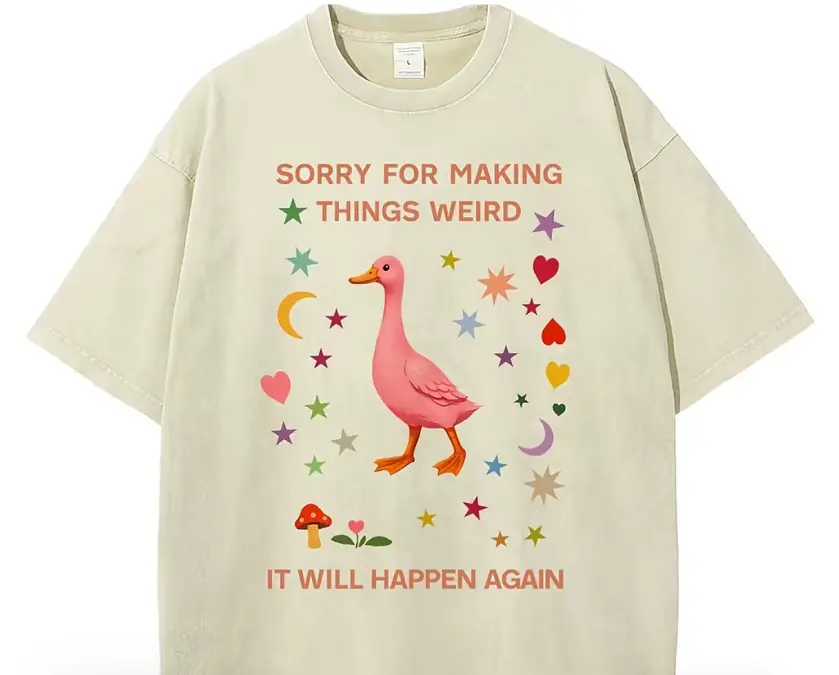 Vintage Graphic T-Shirt, Funny "Sorry For Making Things Weird" Duck Meme, Unisex Heavyweight 100% Cotton Top, Oversized Fit, Fun Gift, Meme Shirts, Fun Gifts, Vintage Graphic Tees, Humor Graphic Tee