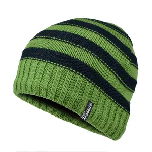 OUTDOOR SHAPING Unisex Green & Black Striped Acrylic Winter Beanie with Ribbed Cuffs - Comfortable, Machine Washable, Beanies for Women, Ideal for Cold Weather