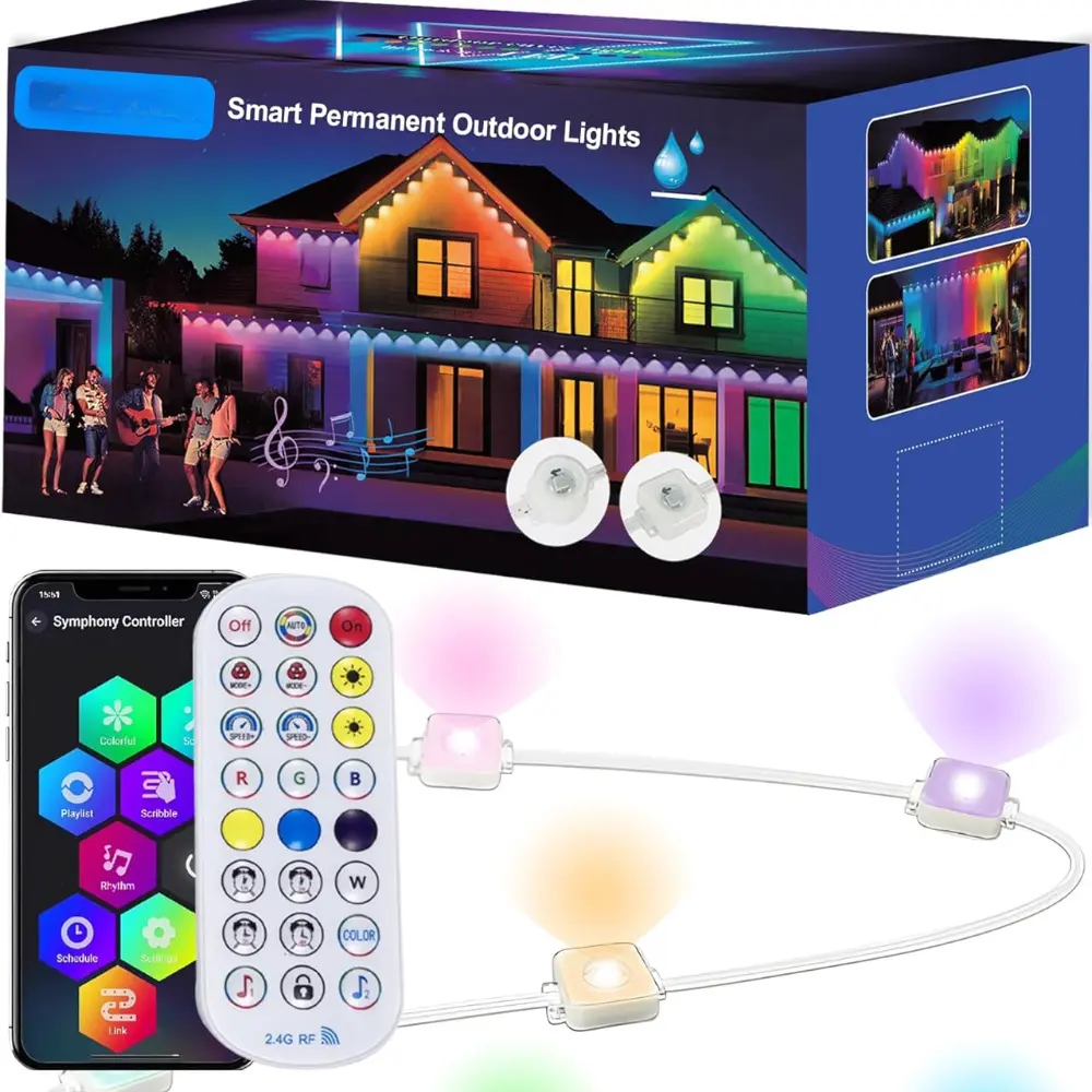100ft Smart Permanent Outdoor String Lights, IP65 Waterproof Christmas Eaves Lights with 60 LEDs, 54 Scene Modes, APP/Voice/Remote Control for House Roof, Garden, DIY Use, Christmas Lights