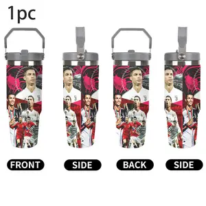 1pc 30oz Cristiano Ronaldo Career Collage Tumbler with Straw & Handle | Stainless Steel Insulated Mug with CR7 Club & National Team Legacy Art | Leak-Proof, Keeps Drinks Cold 24H | Ideal Gift for Soccer Fans & CR7 Collectors