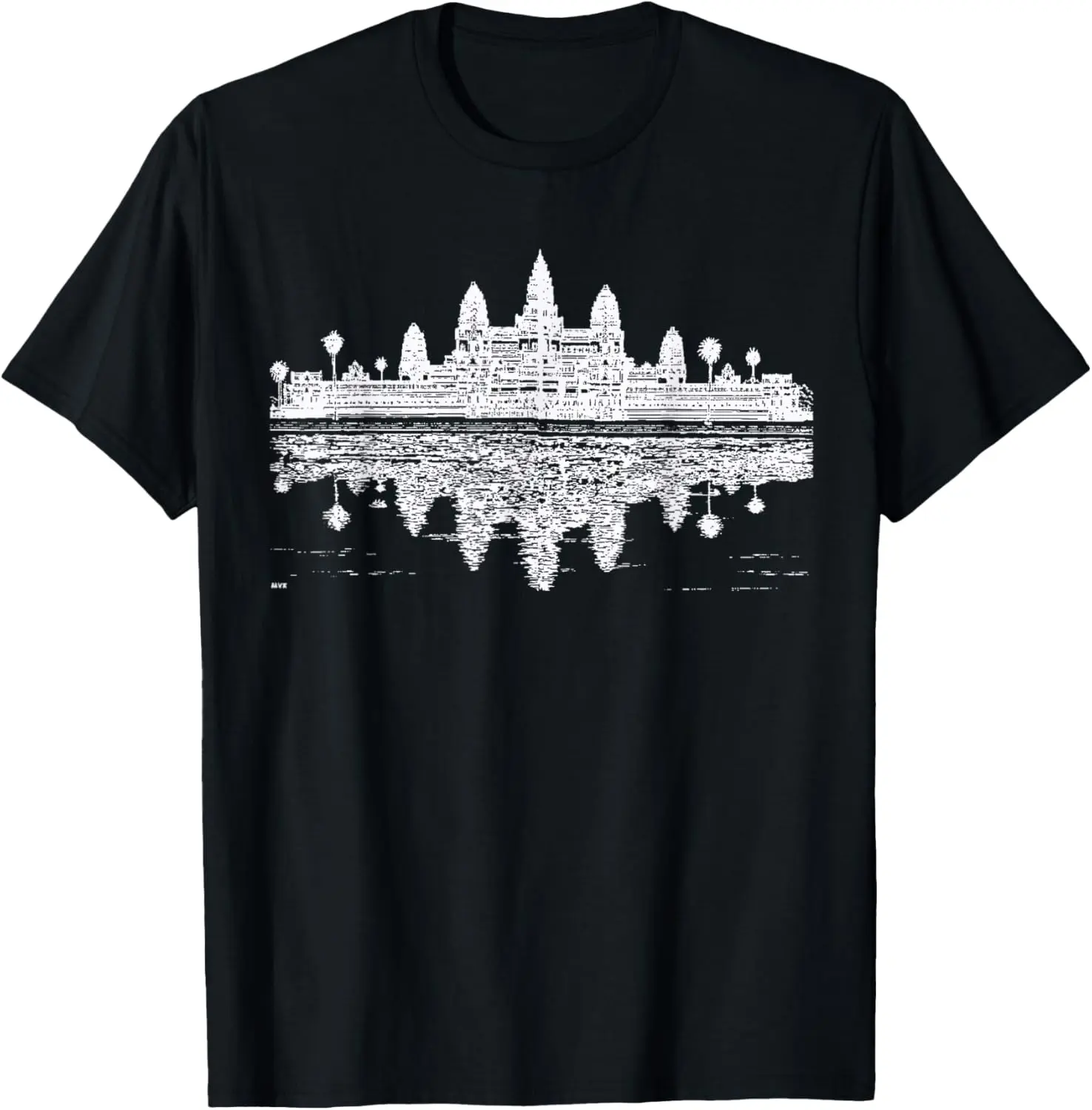 Men's Vintage Graphic T-Shirt with Angkor Wat Print, Casual 100% Cotton Distressed Short Sleeve Round Neck Top, Shortsleeve
