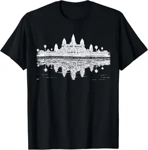 100%cotton Men's Cambodia Angkor Wat T-Shirt, Black, Small, Short Sleeve