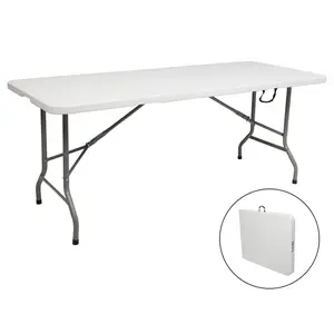summervibes 6/8 Foot Plastic Folding Table Portable Long Table for Indoor Outdoor Use Rectangular with Carrying Handle, Smooth HDPE Tabletop