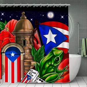 Puerto Rican tree frog patterned shower curtain, perfect for bathroom decoration, partition, beautifying the space, durable polyester material, easy to clean, machine washable, multiple sizes, with shower curtain hooks, Bathroom Decoration Accessories