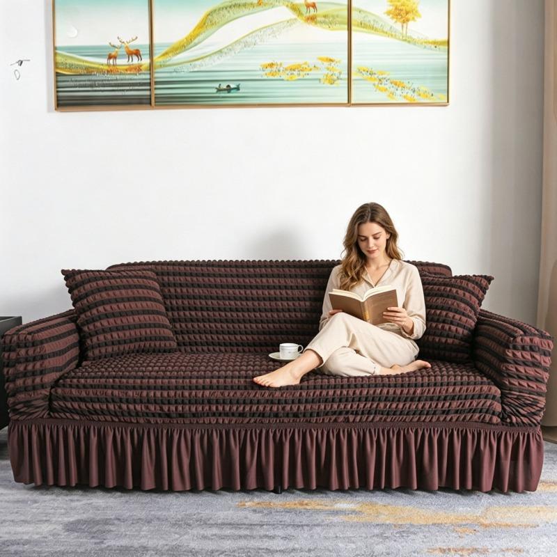 Rich Chocolate Bubble Weave Slipcover | Stretchy Protector for Traditional & Modern Couches