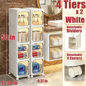 Compact Storage Cupboard Transparent Door Magnetic Design Foldable Ready-to-Use Swivel Wheels Small Space Saver Organizer