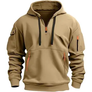 Men's Hoodies Sweatshirt Quarter Zip Tactical Hoodie with Zipper Arm Pocket Big and Tall Outfits 5XL