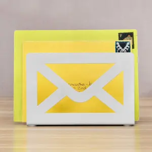 White Metal Envelope Cutout Design Desktop Letter Holder