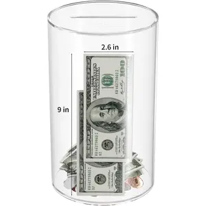 Clear Piggy Bank for Adults Kids, Acrylic Piggy Bank for Boys Girls to Saving Money Cash Coin, Must Break to Open, Perfect Size 10" H x 6" Diameter(Large)