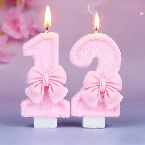 1pcs Red flashing number birthday candle with bow - elegant cake topper, suitable for parties, anniversaries, weddings, and Valentine's Day decorations, made of soft wax, perfect for creating a festive atmosphere