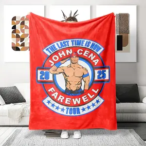 John Cena Wwe Wrestling Theme Flannel Blanket, Lightweight Flannel Blanket, Soft All-Season Bedspread with Official Signature & Championship Belt Design, Gift