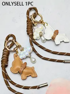 Puppy Pearl Bag Charm Two-Color Three-Dimensional Leather Puppy+Colorful Pearls Gentle French Style Retro Exquisite Cute Girls Gifts For Friends, Couples For Bag Key Earphone Box Fashion Bag Charms, Bag Charms For Handbags