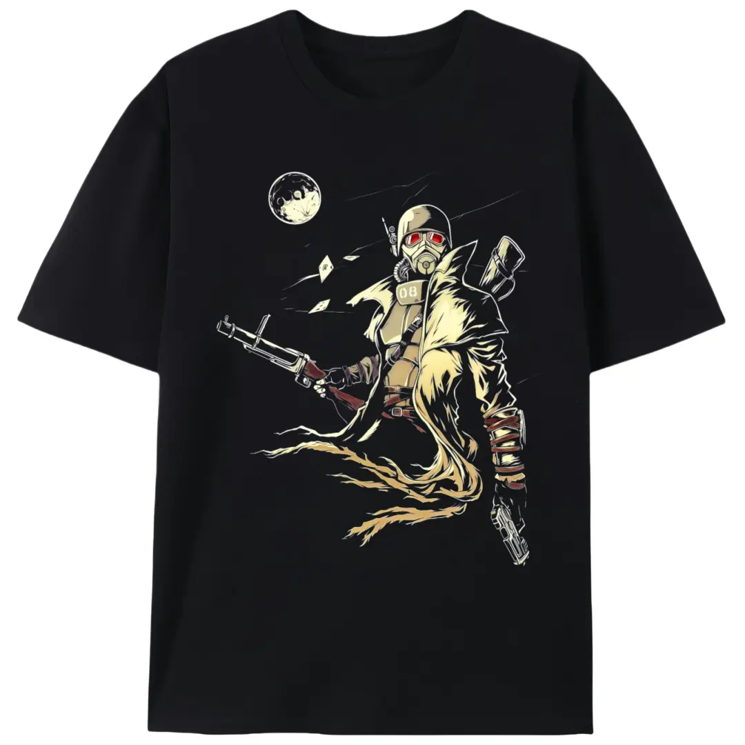 Men's Retro Streetwear Graphic T-shirt, Post-Apocalyptic Print, Short Sleeve Fitted Cut in 100% Cotton Knit Fabric, Shortsleeve, Stretch