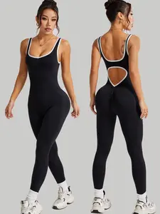 Women's Solid Color Yoga Jumpsuit, Outdoor Wear Sexy Sporty One-Piece, Comfortable Seamless Gym Casual, Workout Jumpsuits