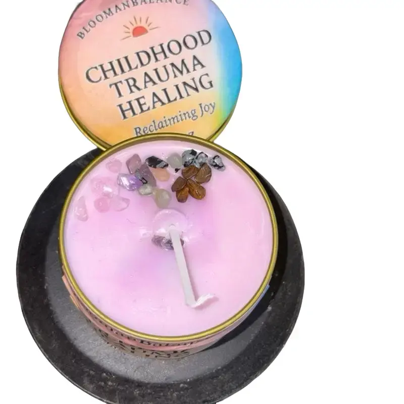 Bloomanbalance Mental Health Collection - Childhood Trauma Healing Soy & Coconut Wax Candle & Massage Oil Set for Reclaiming Joy