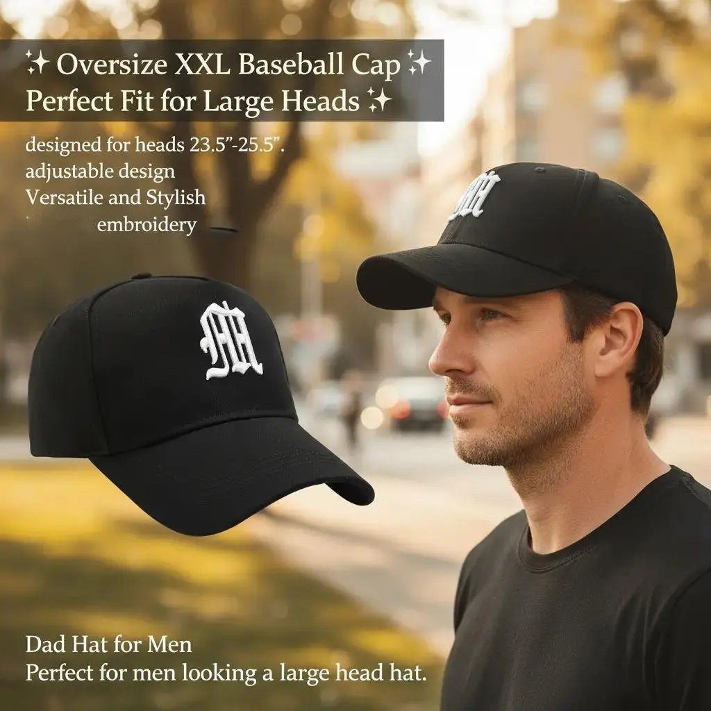 Oversize XXL Baseball Cap, Large Baseball Hat For Big Heads 23.5"-25.5", Adjustable Plain Dad Cap Sports Oversize Embroidery Hats Baseball Cap XXL Big Head Hats For Men Large Head Hats Dad Hat
